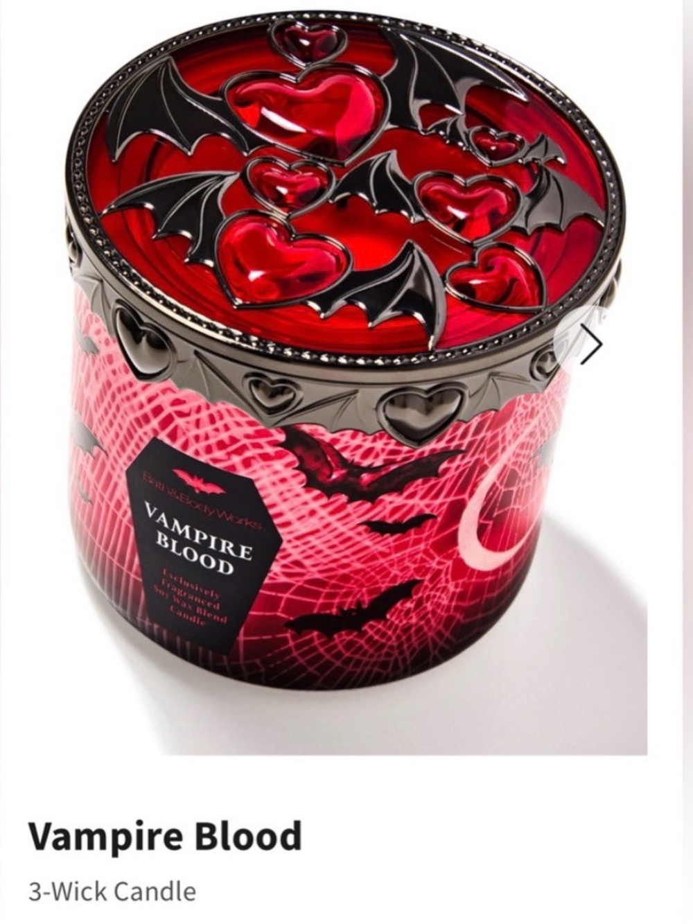 NIB Bath & Body Works “Vampire Blood” 3-Wick Candle w Decorative Metal Lid